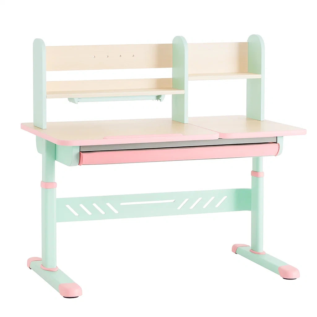 Kinderschreibtisch höhenverstellbar Holzwerkstoff Rosa/Grün 120x60cm