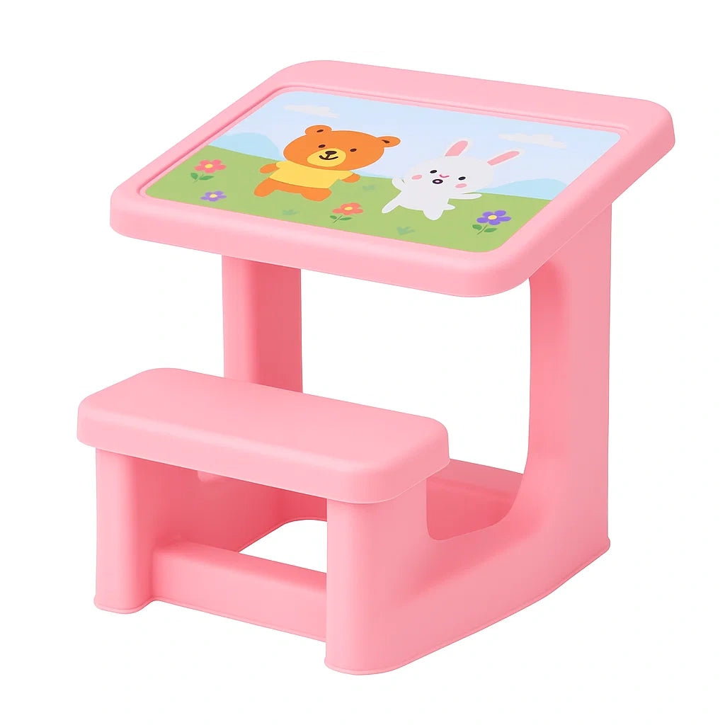 Kinder Schreibtisch mit Hocker aus Kunststoff Rosa