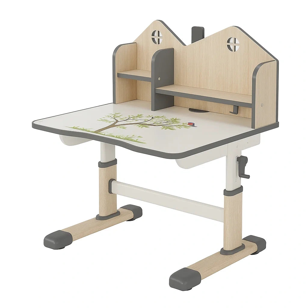 Höhenverstellbarer Kinderschreibtisch aus MDF und Stahl, Holz/Weiß