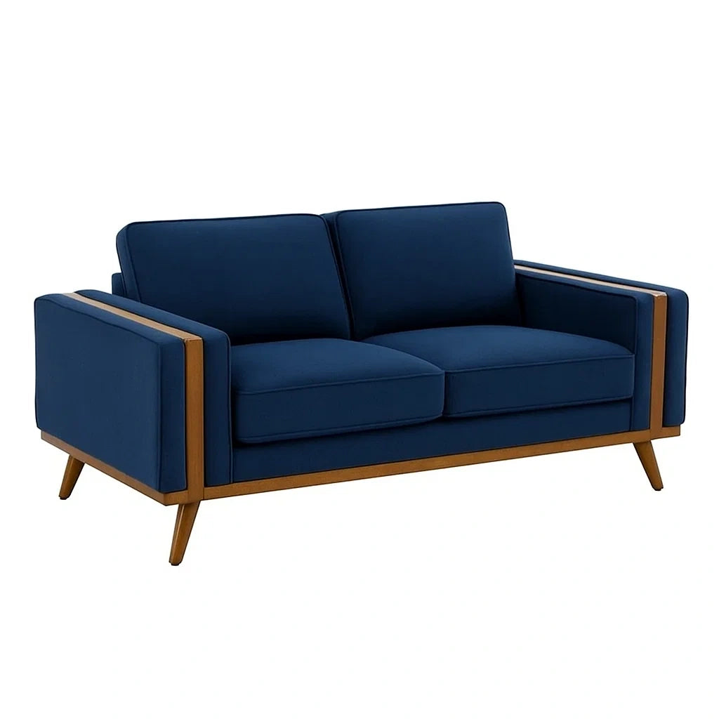 Zweisitzer Sofa Dunkelblau Massivholzrahmen Polyester