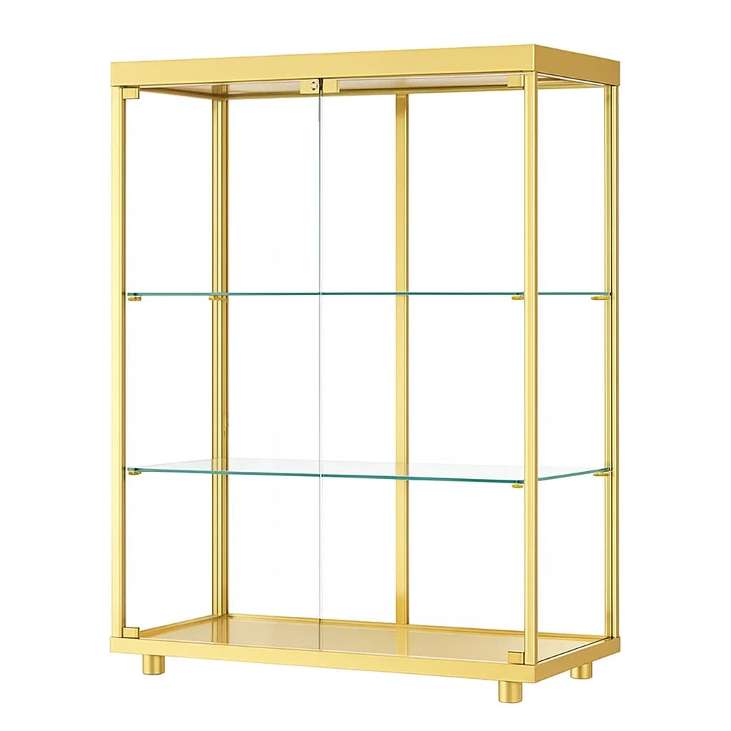 Vitrine aus Glas mit Metallrahmen, Gold, 80x30x110cm