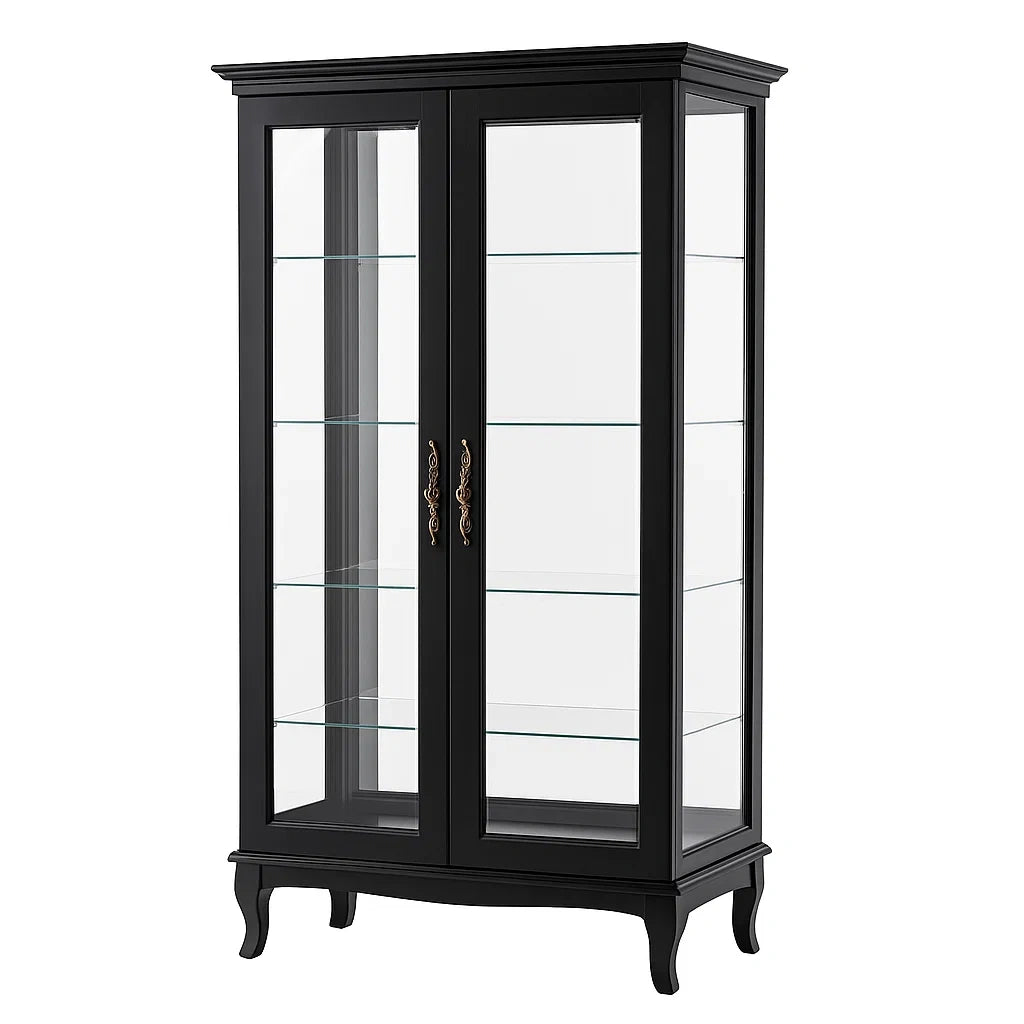 Schwarze Vitrine aus Holz mit Glastüren, 180x80x40 cm