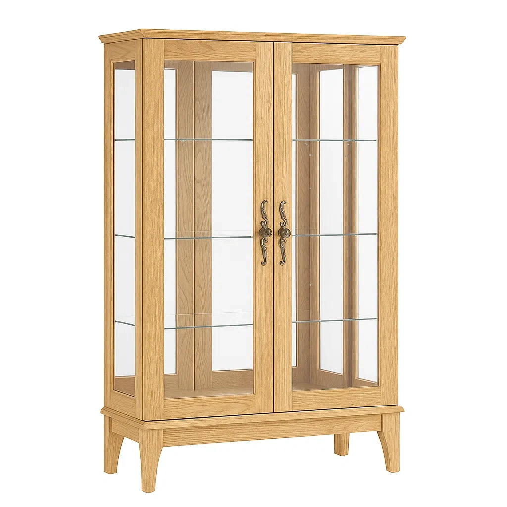 Vitrine aus Eichenholz mit gehärtetem Glas, 2-türig, 110x40x180 cm
