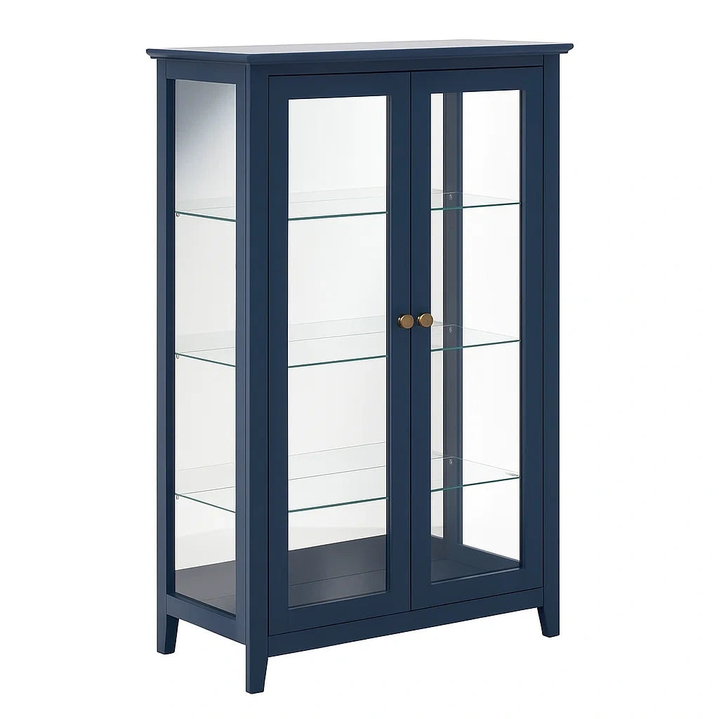 Vitrine mit Glastüren Holz 4 Einlegeböden Blau