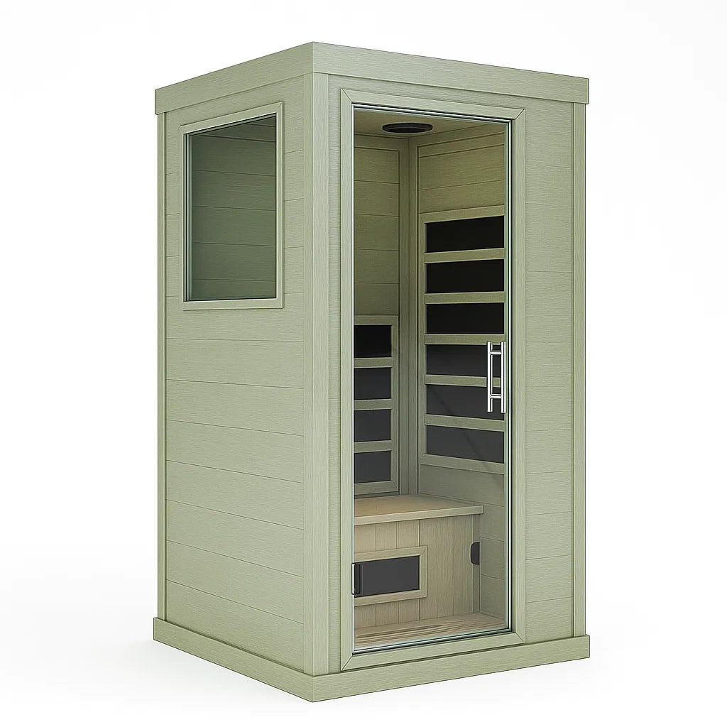 Infrarotkabine Einzelsauna Holz Sicherheitsglas Beige