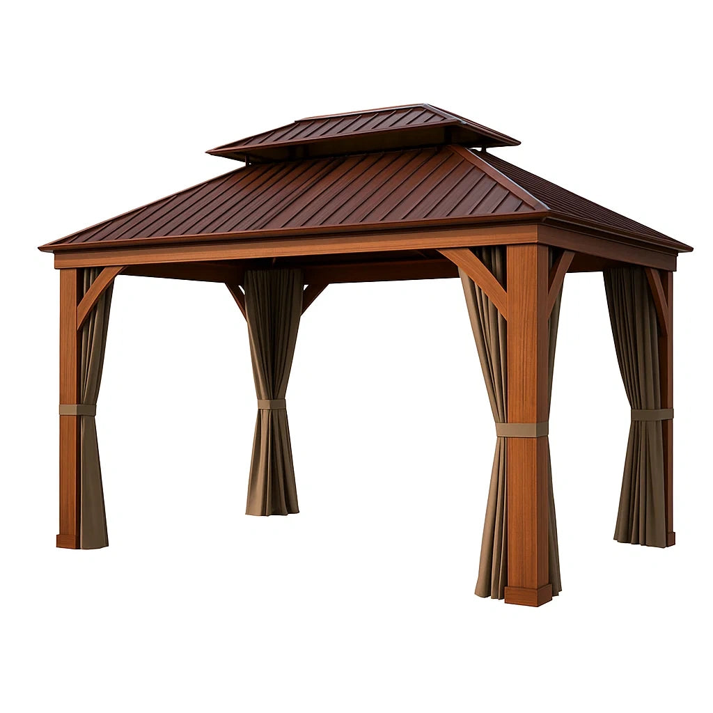 Holzpavillon mit Aluminiumdach und Polyesterwänden 300x400x280 cm Braun