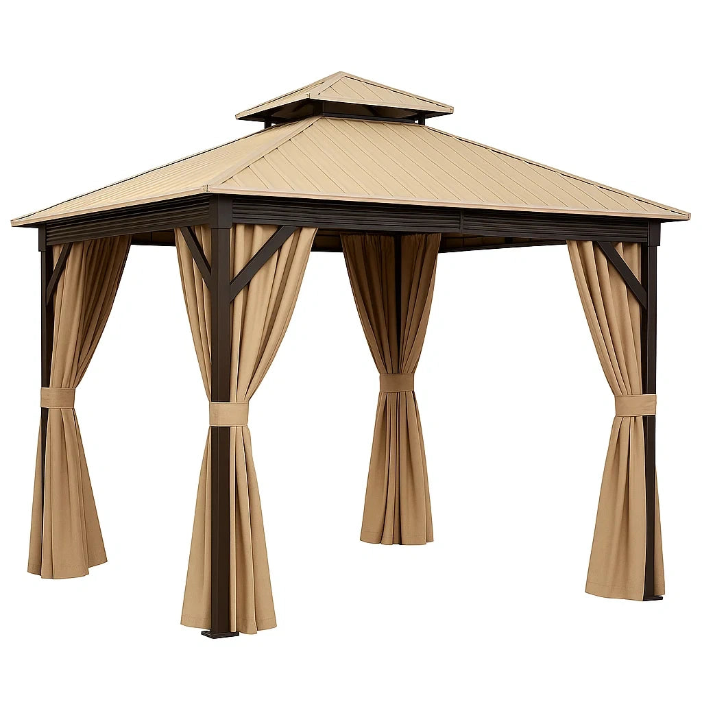 Gartenpavillon Metallrahmen Polyester Vorhänge 3x3m