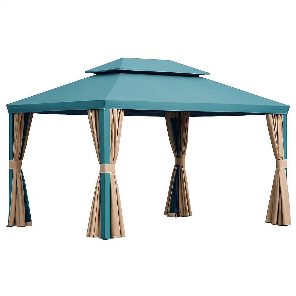 Pavillon Garten 3x4 m Stahl Polyester Blau Beige