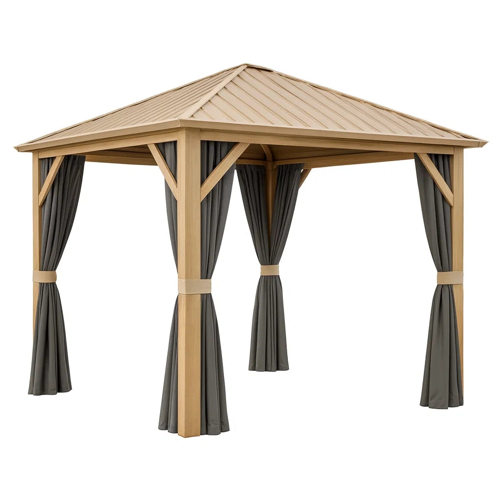 Holzpavillon mit Aluminiumdach und Vorhängen, 300x300x270cm