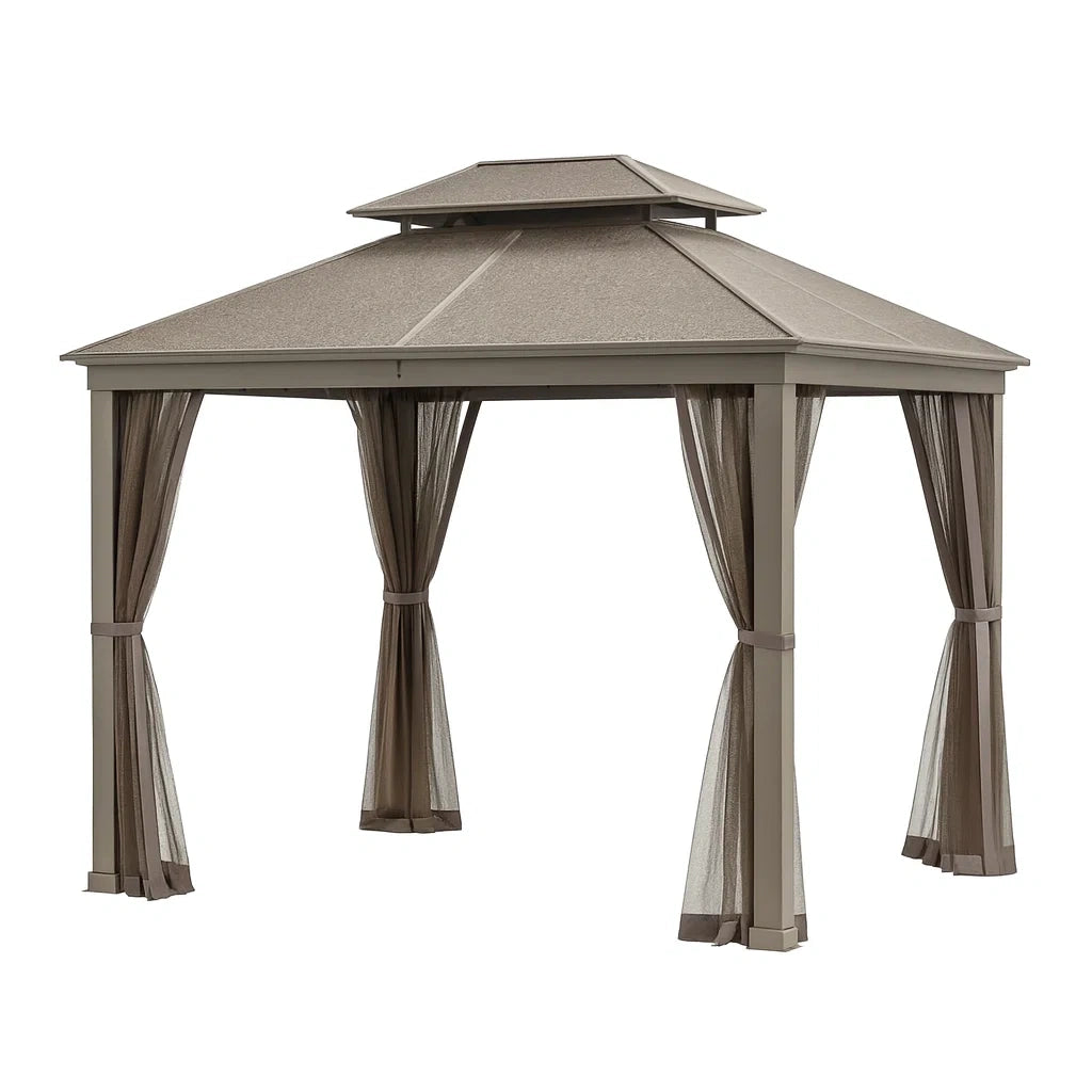 Aluminium Pavillon mit Mesh-Vorhängen 300x300x265 cm Beige