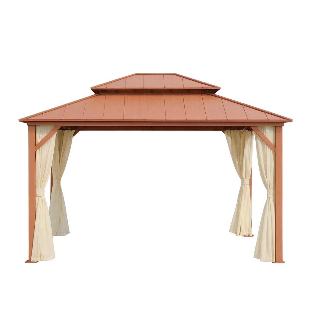 Pavillon aus Aluminium mit Polyester-Vorhängen Braun 300x300x250 cm