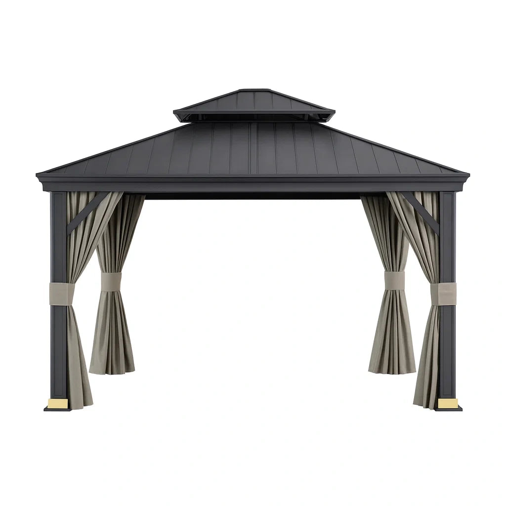 Aluminium Pavillon mit Polycarbonat-Dach und Polyester-Vorhängen 300x400 cm