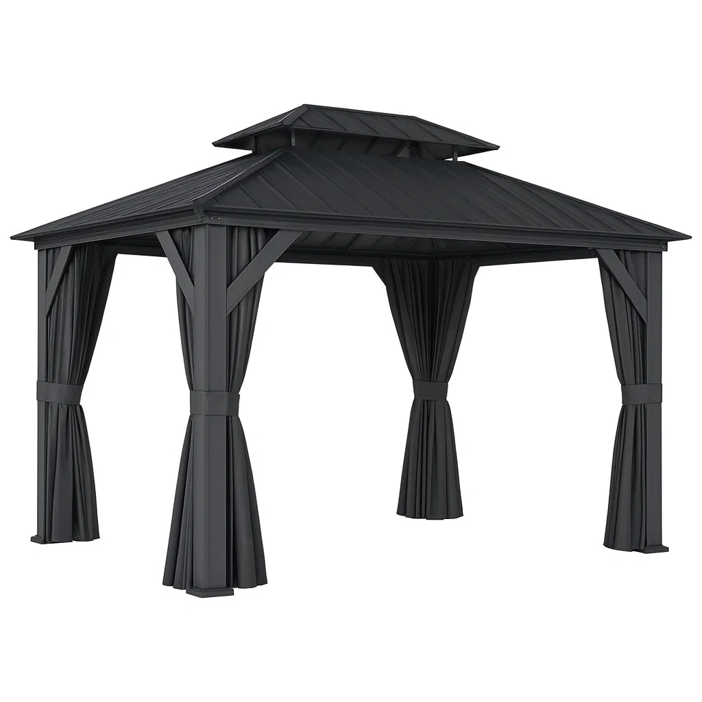 Pavillon mit Stahlrahmen und Doppeldach Dunkelgrau 300cm x 400cm
