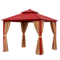 Metall Pavillon Rot mit Polyester Vorhängen, 3x3m
