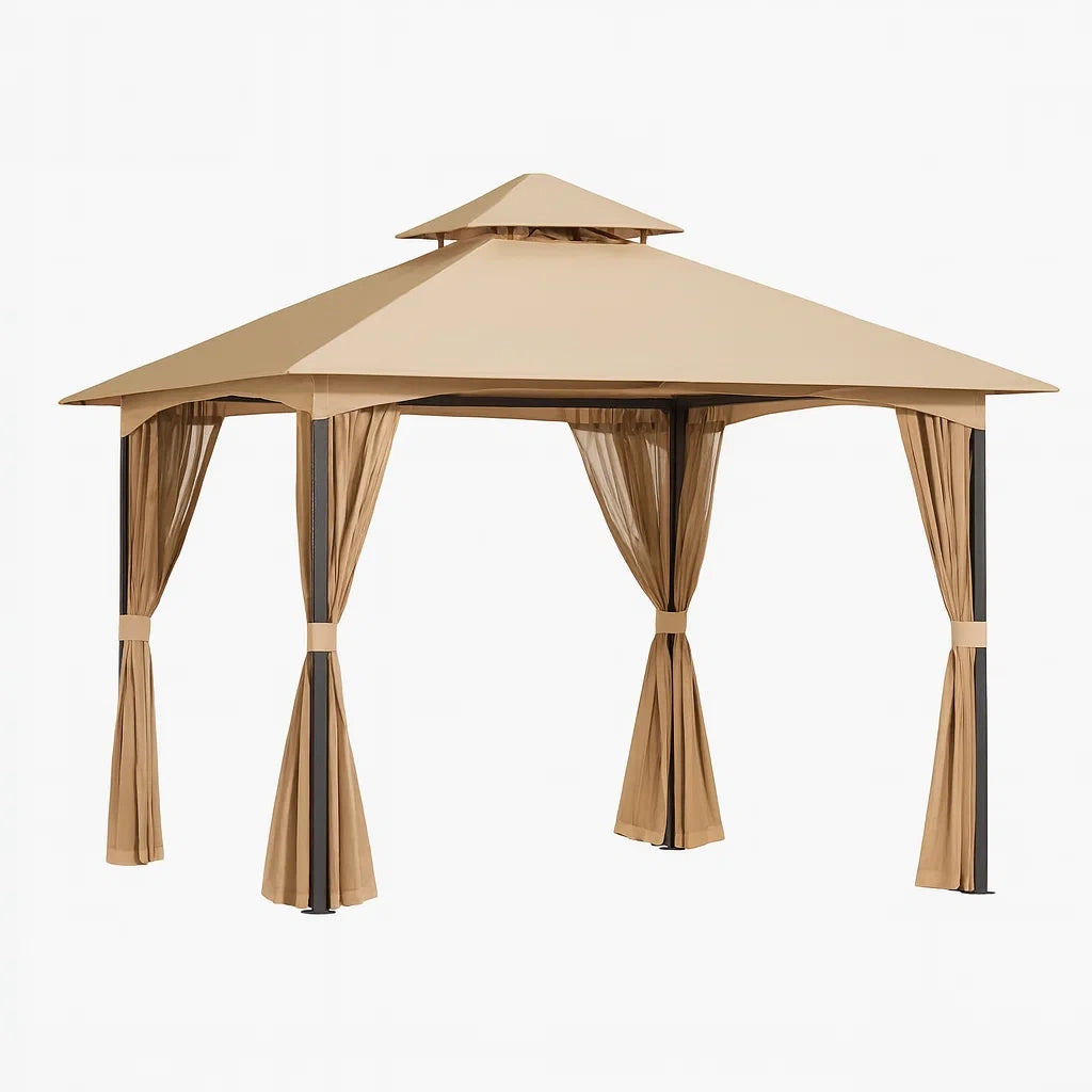 Gartenpavillon 3x3m Beige Polyester Aluminium