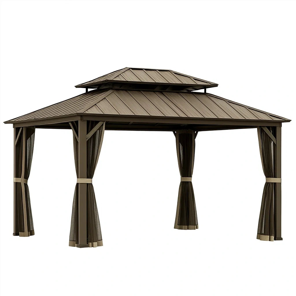 Gartenpavillon Aluminium Polycarbonat Dach 4x3m Braun