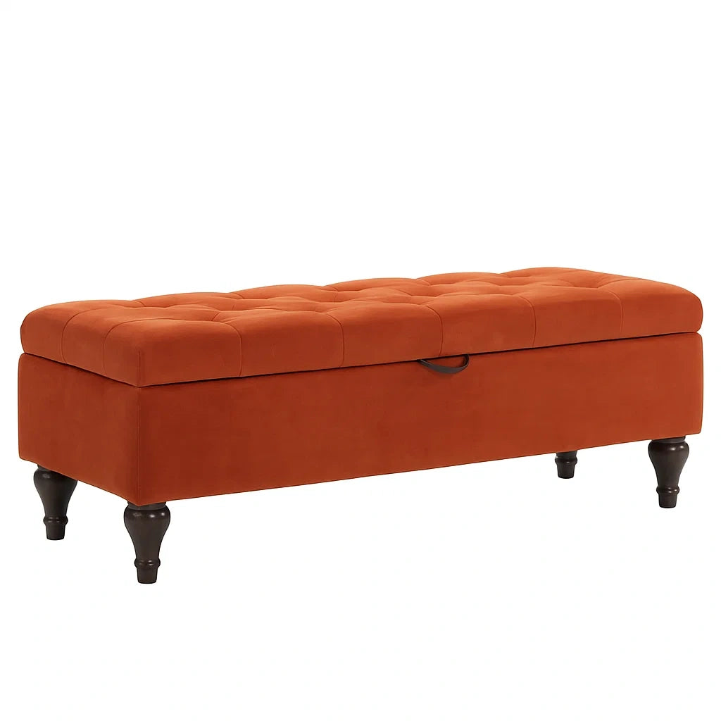 Samt-Polsterbank mit Stauraum Orange 120x40x45 cm